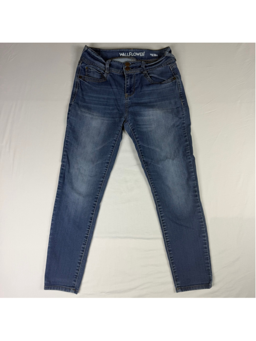 WallFlower Ultra Fit Skinny Jeans Womens 9 Short Mid Rise Stretch Blue Denim